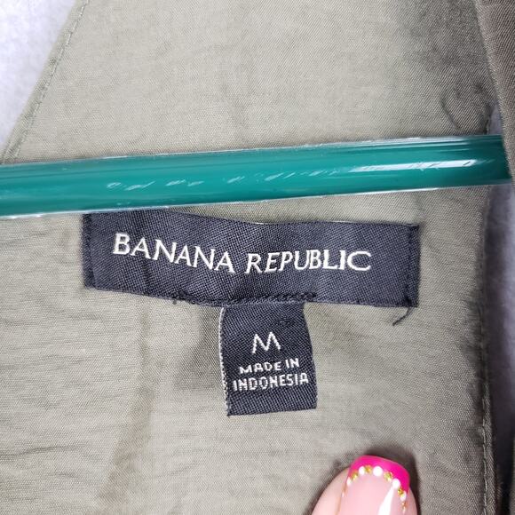 Banana Republic M Sleeveless V-Neck Midi Dress Olive Green Pockets Lagenlook - Picture 7 of 9